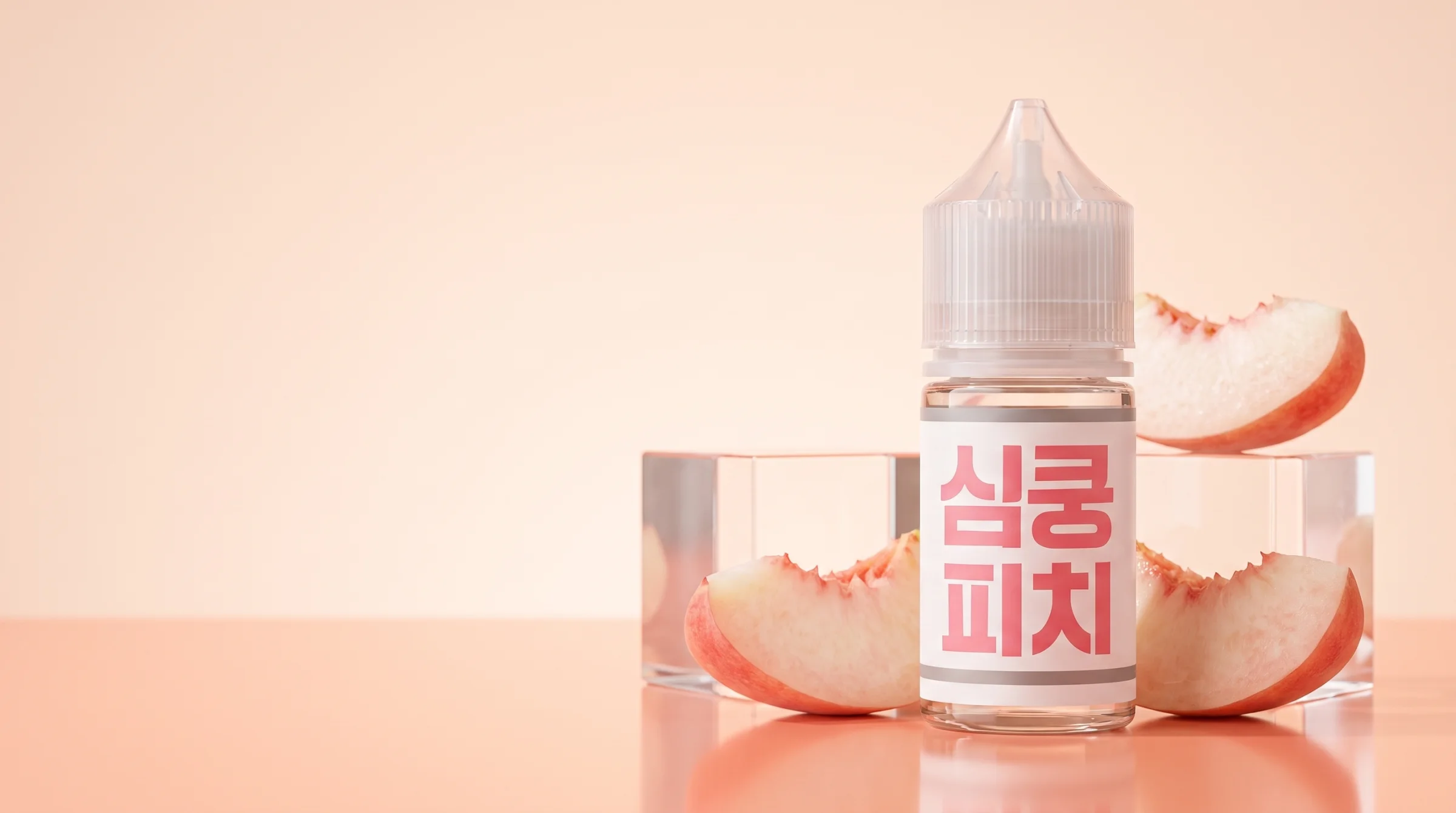 피치 제품과 복숭아를 함께 연출한 스튜디오 이미지